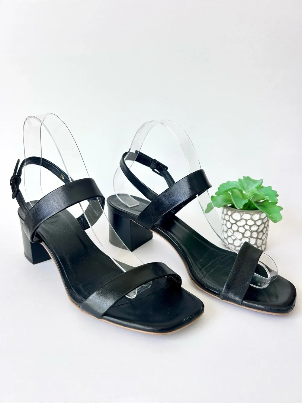 Everlane Double Strap Block Heel Square Toe Sandals in Black Leather Size 8.5 - Picture 2 of 10